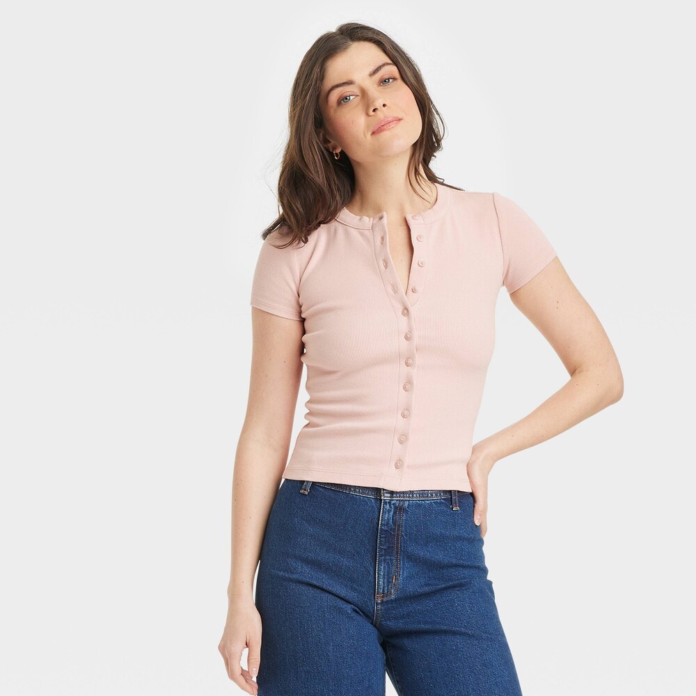 Universal Thread Short Sleeve Button-Down T-Shirt in Pink